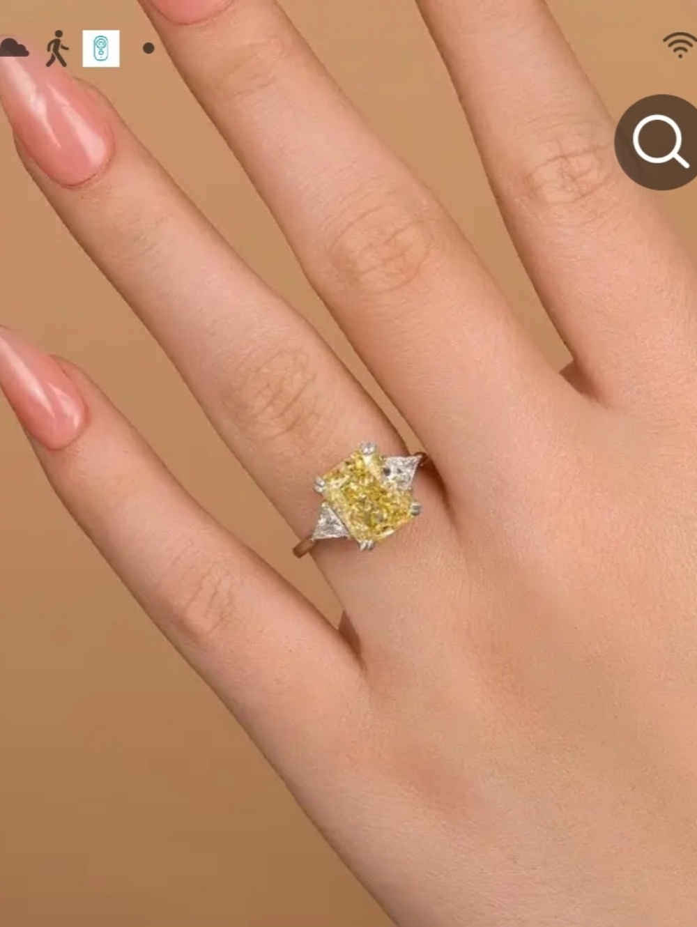 Orange Emerald-Cut Center Stone Ring with Side Trapezoid Accents